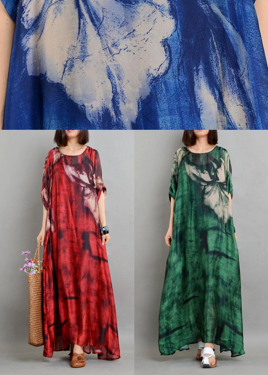 Plus Size  Green Print Chiffon Dress Summer Two Pieces Set