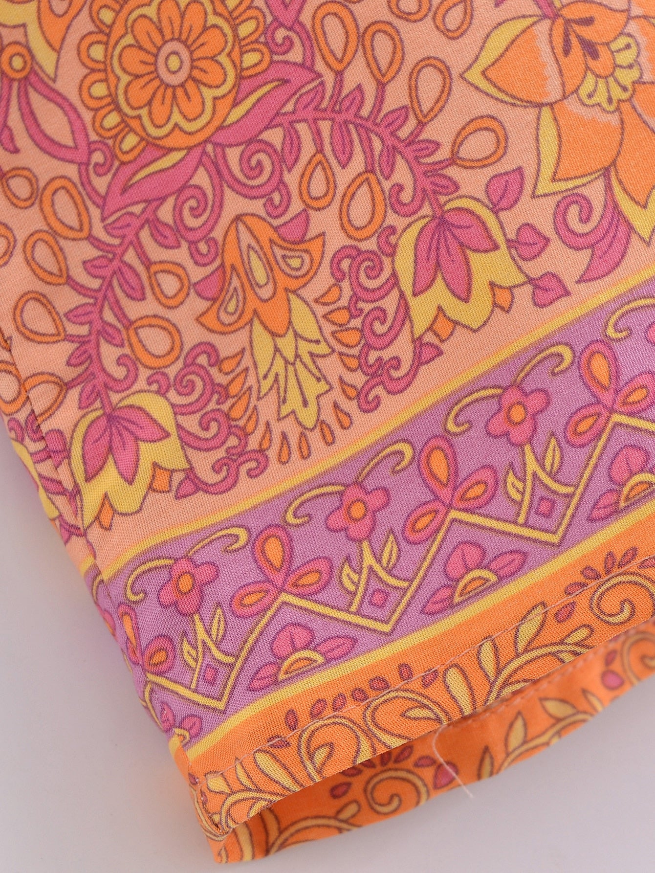 Sweet Orange Boho Floral Print Short Robe