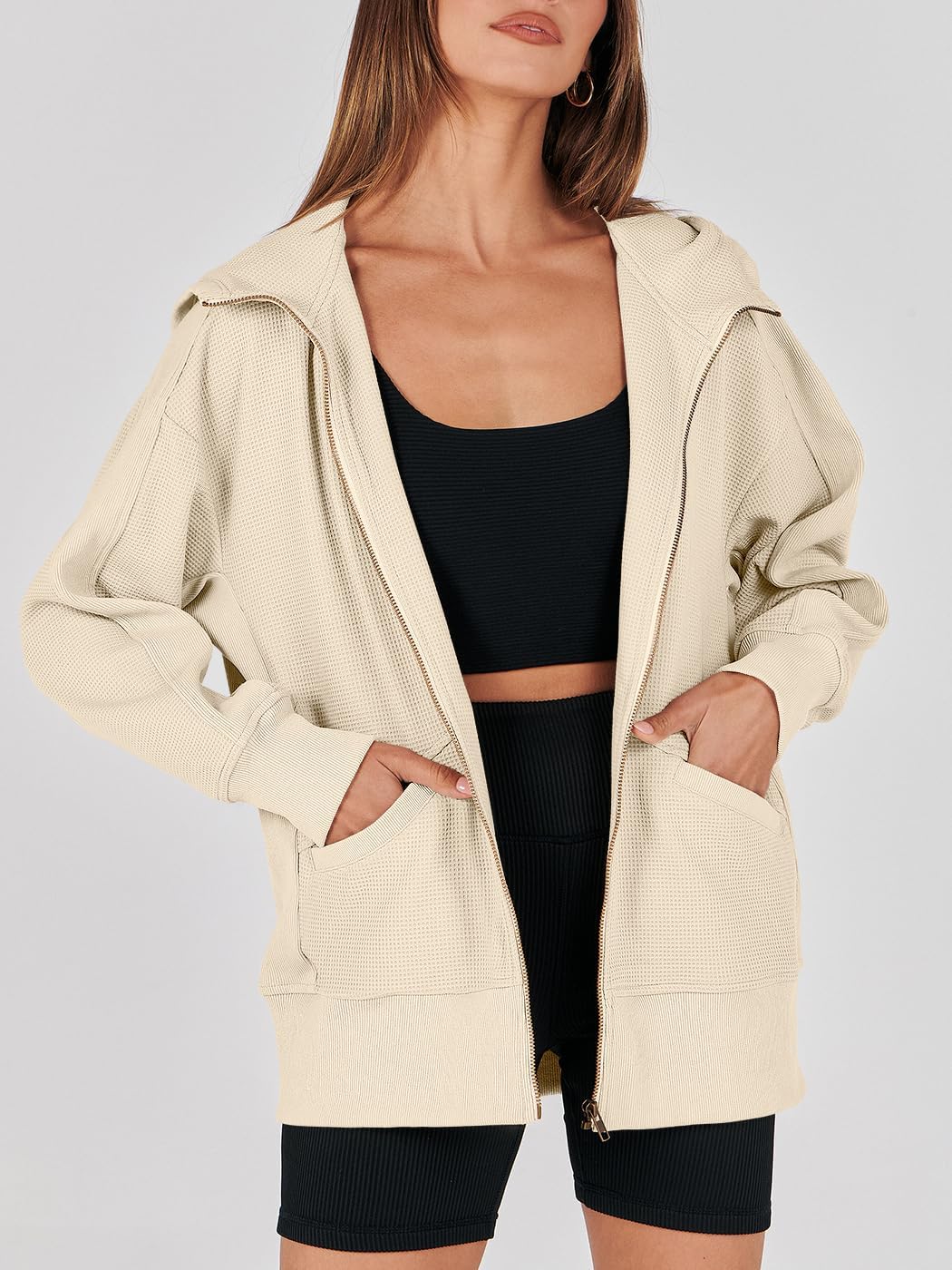 Waffle Knit Casual Jackets Outerwear