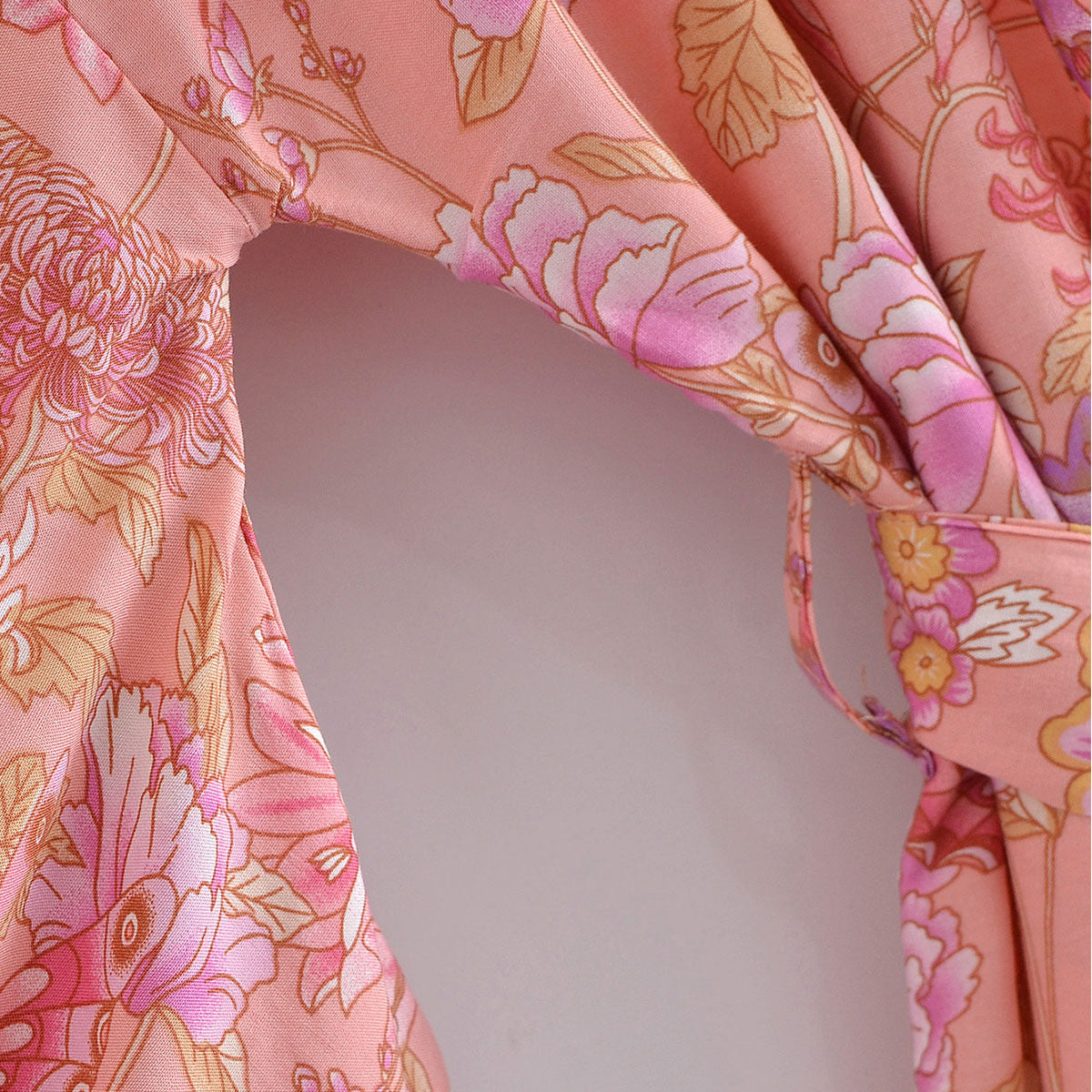 Rosy Pink Butterfly Boho Floral Print Short Robe