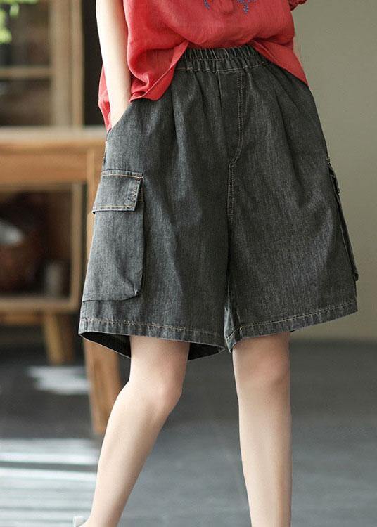 Simple Black Pockets Wide Leg Summer Denim Hot Pants