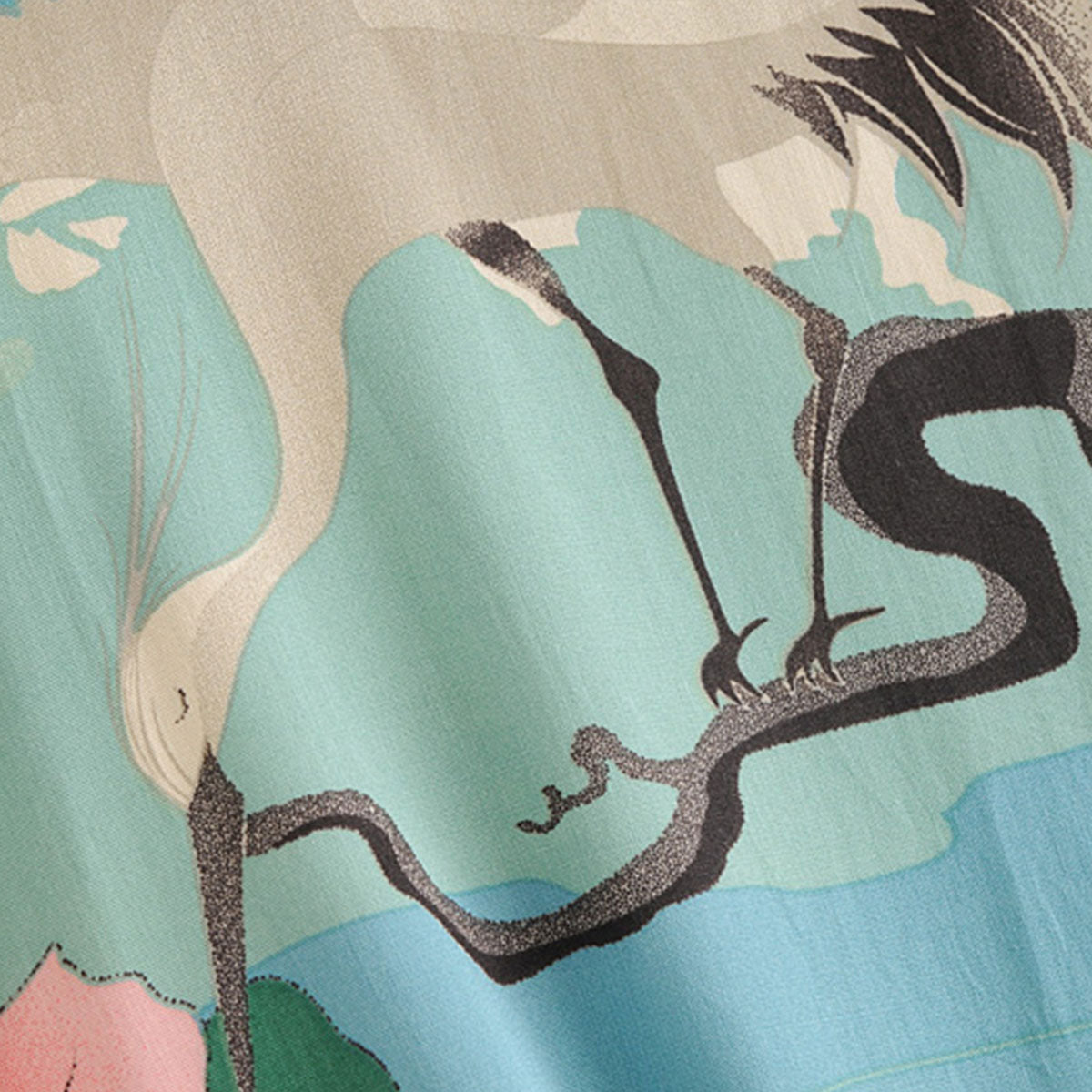 Moonlight Crane Boho Floral Print Short Robe