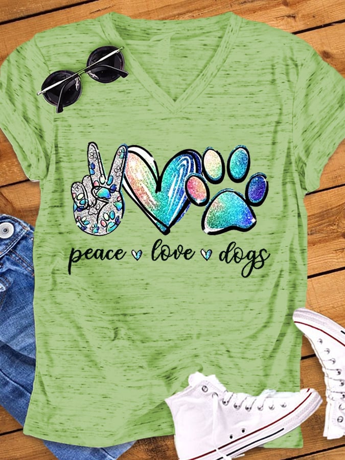 Women's Peace Love Dogs V-Neck Tee