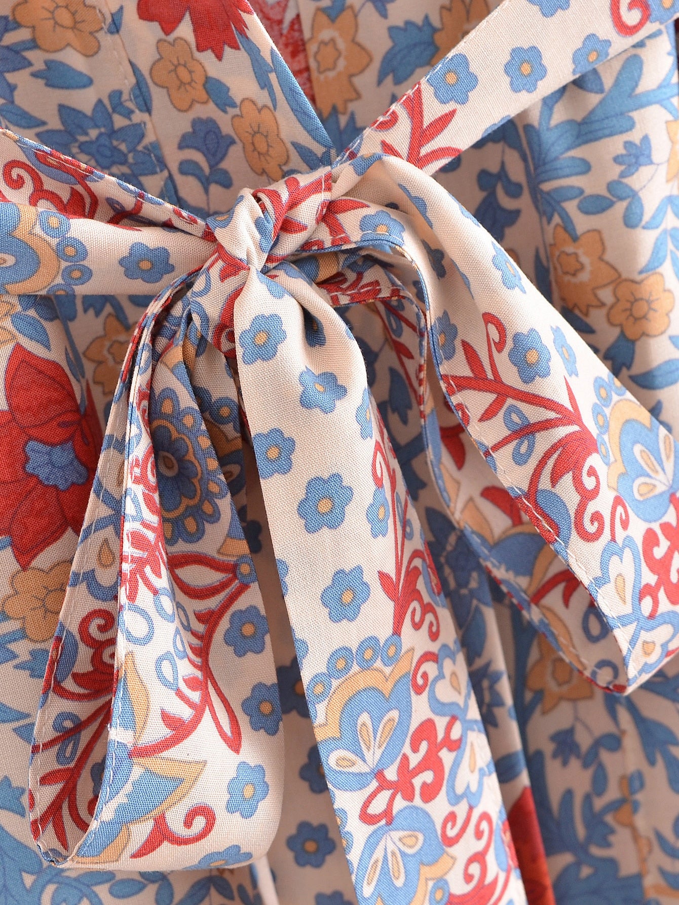 Tranquil Blue Boho Floral Print Short Robe