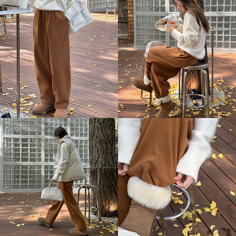 High-waisted casual fleece sweatpants