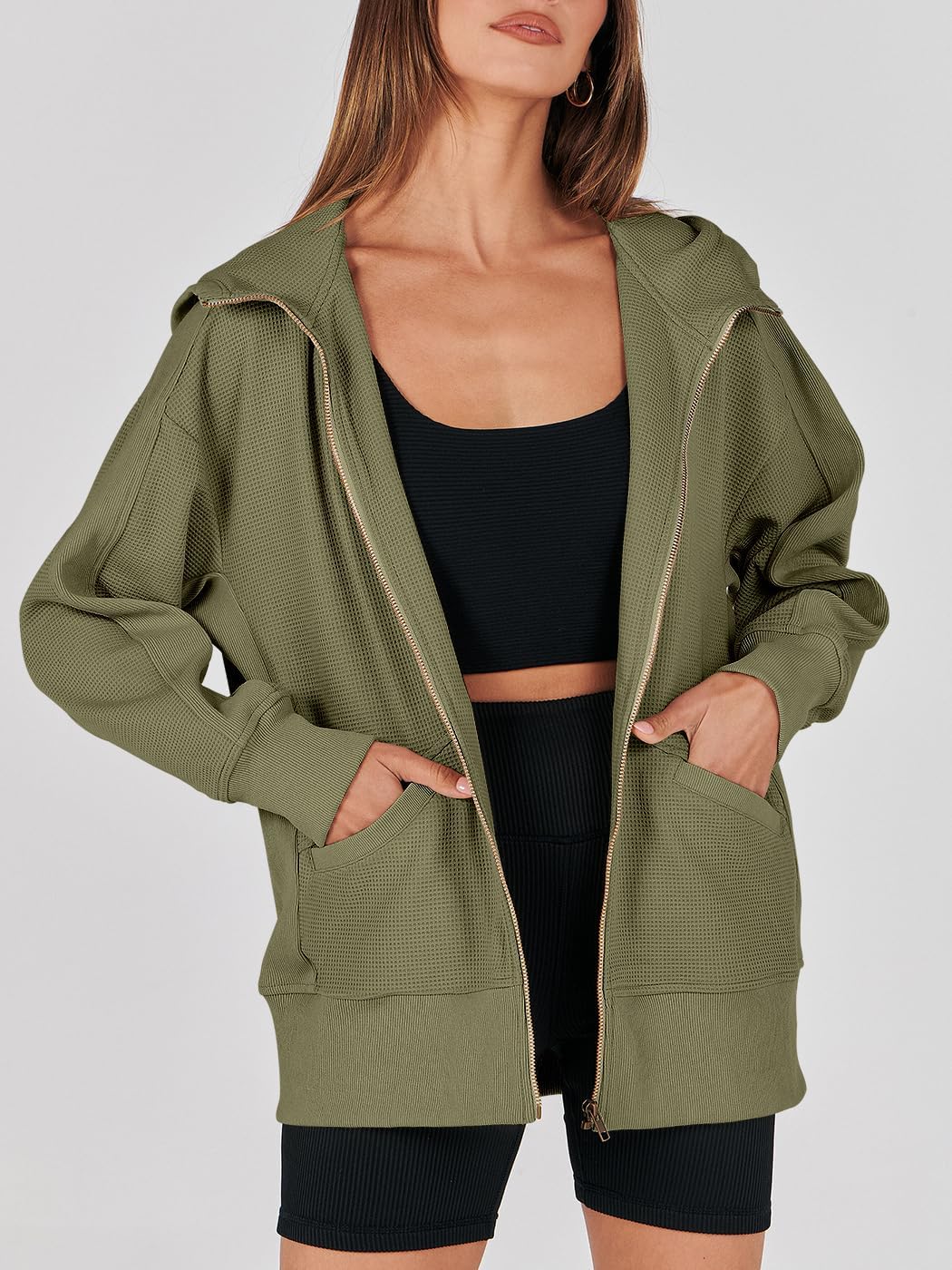 Waffle Knit Casual Jackets Outerwear