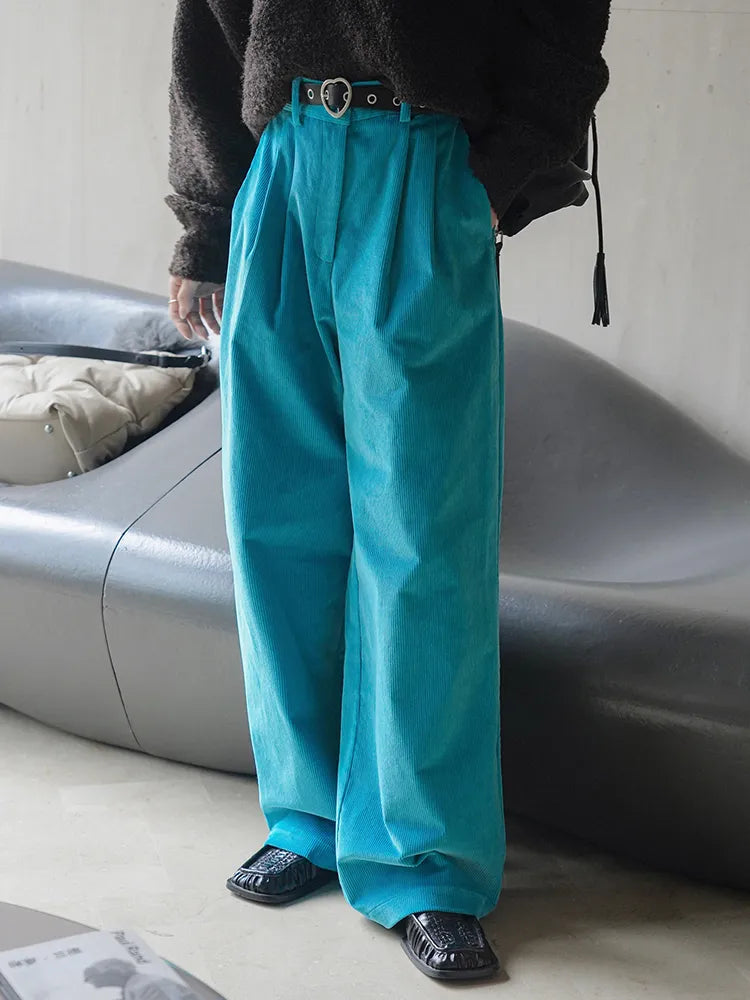 Retro-Inspired High Waist Corduroy Wide Leg Pants