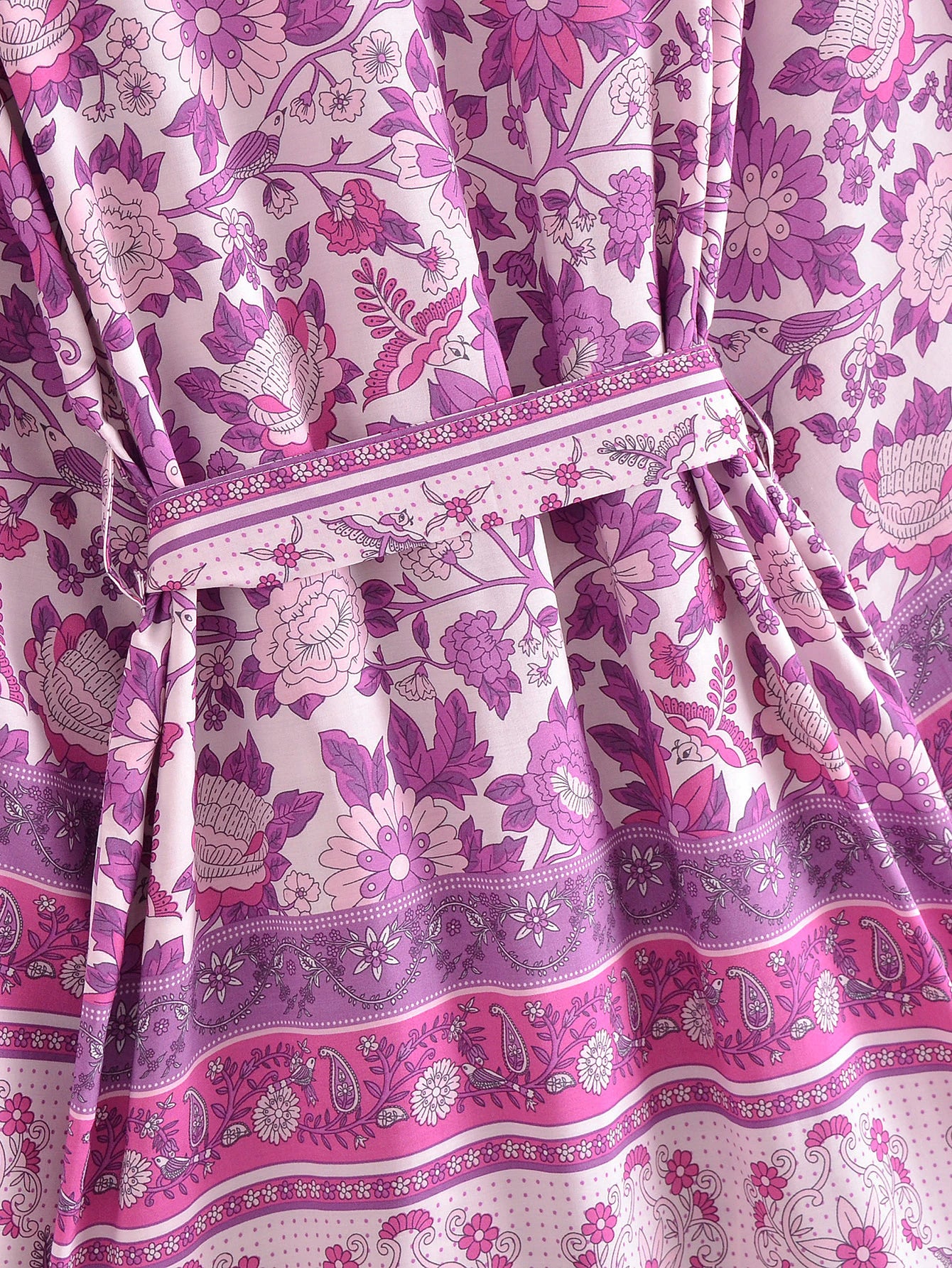 Lavender Lovebirds Boho Floral Print Short Robe