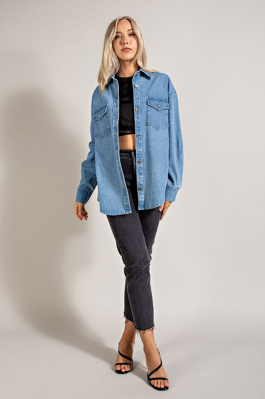 Denim Daze Shacket in Denim Blue