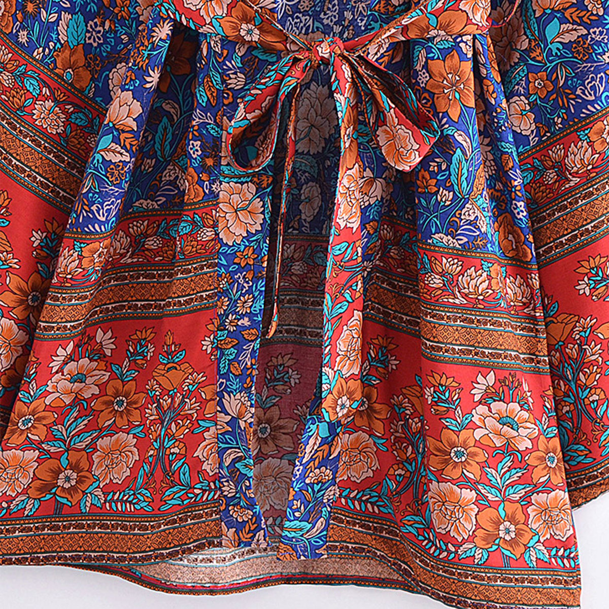 Sapphire Blue Boho Floral Print Short Robe