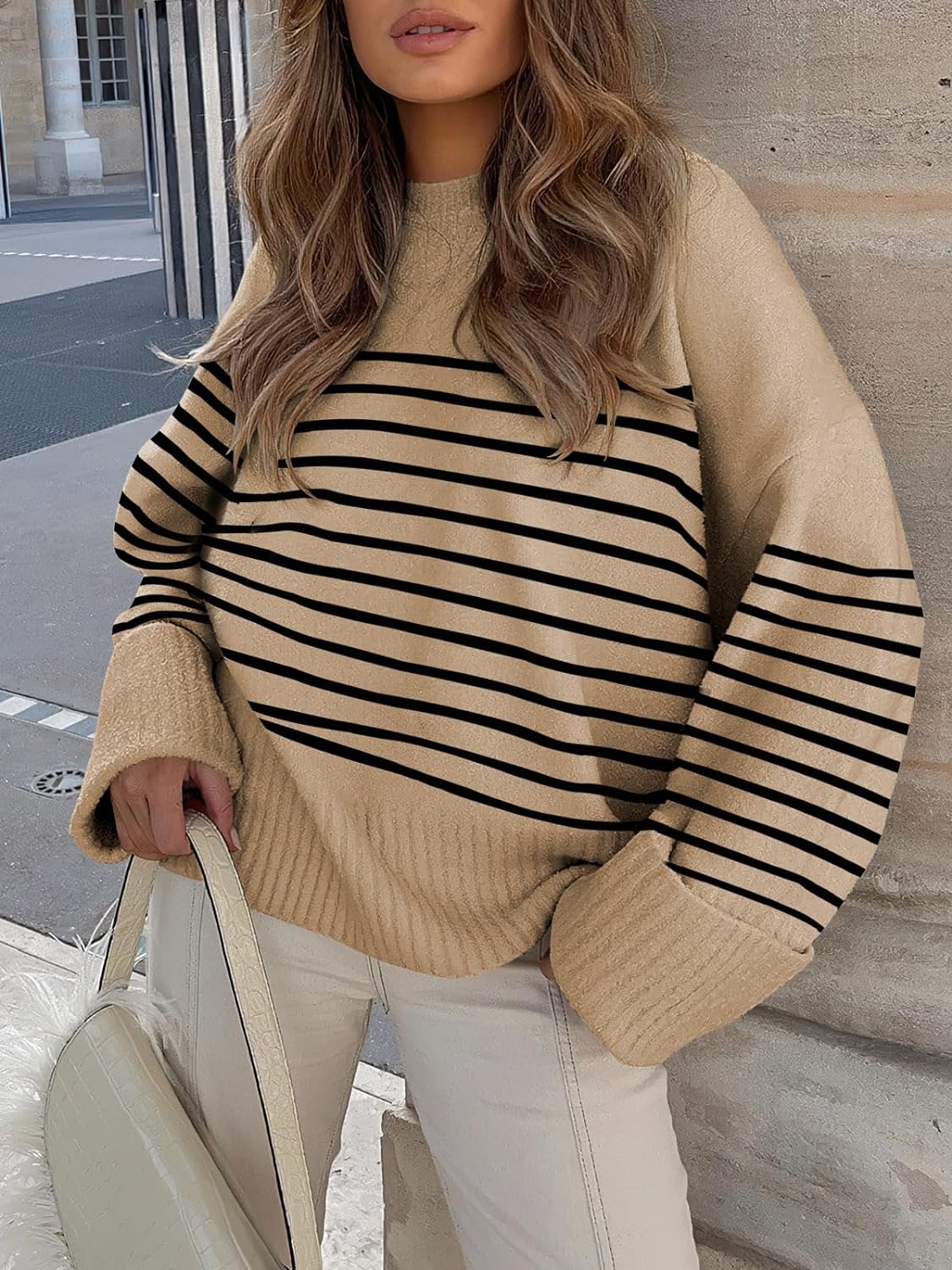 Women's Crewneck Long Sleeve Oversized Fuzzy Knit Chunky Warm Pullover Sweater Top