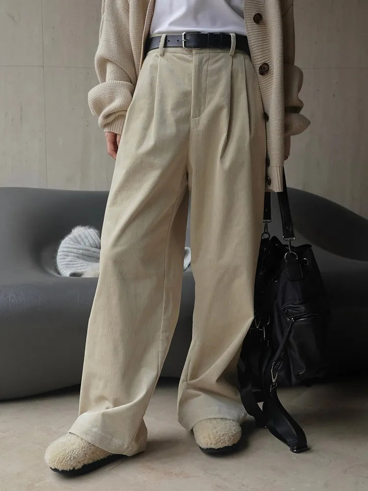 Retro-Inspired High Waist Corduroy Wide Leg Pants