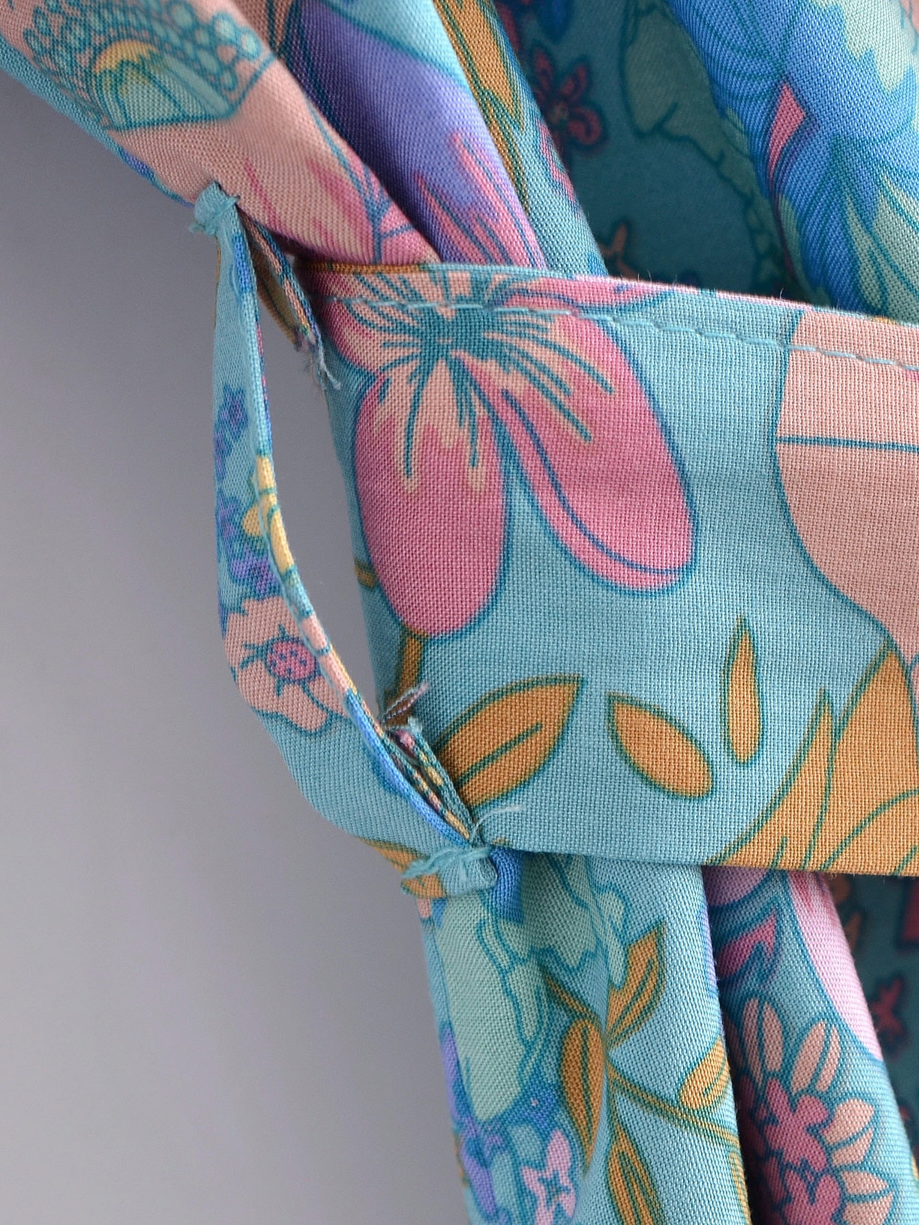 Blue Hibiscus Boho Floral Print Short Robe