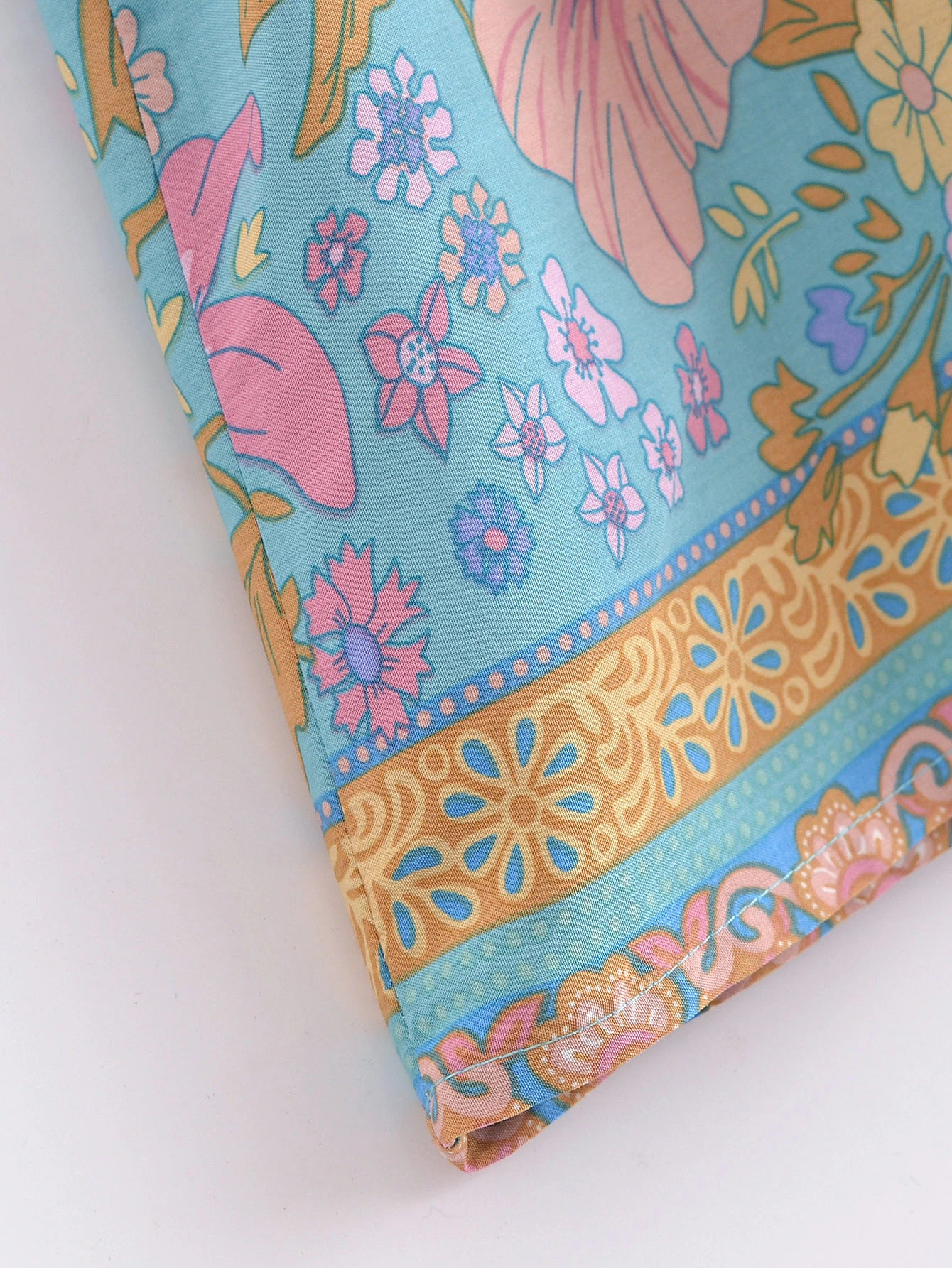 Blue Hibiscus Boho Floral Print Short Robe