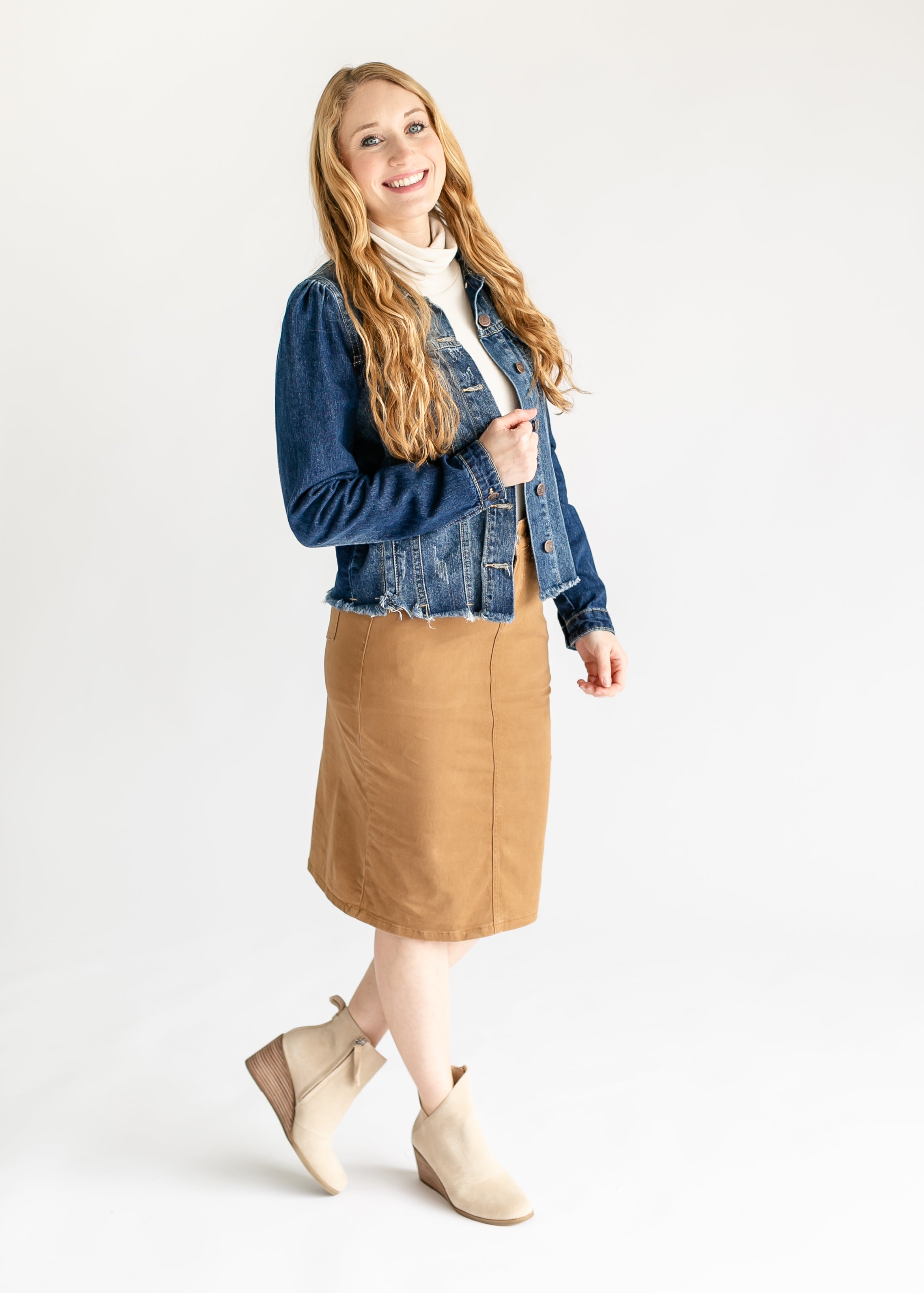 Remi Toasted Coconut Denim Midi Skirt