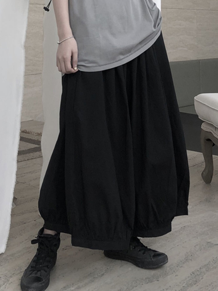 Classic Comfort Black Wide Leg Elastic Waist Pants