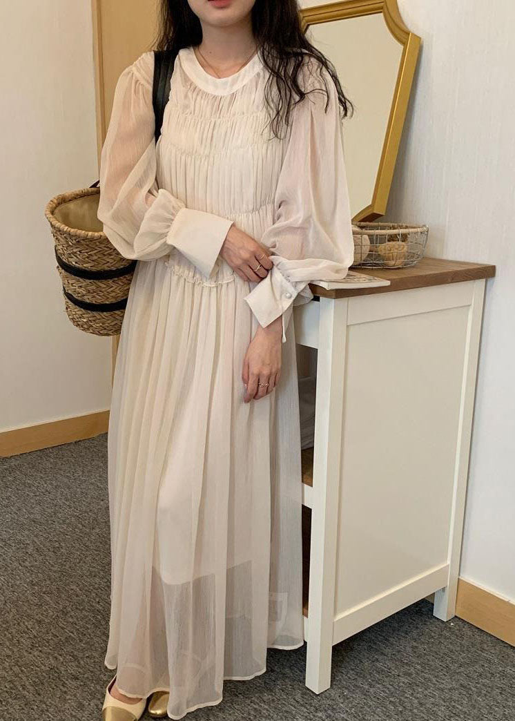 Fashion White Wrinkled Patchwork 2 Piece Outfit Chiffon Dress Spring