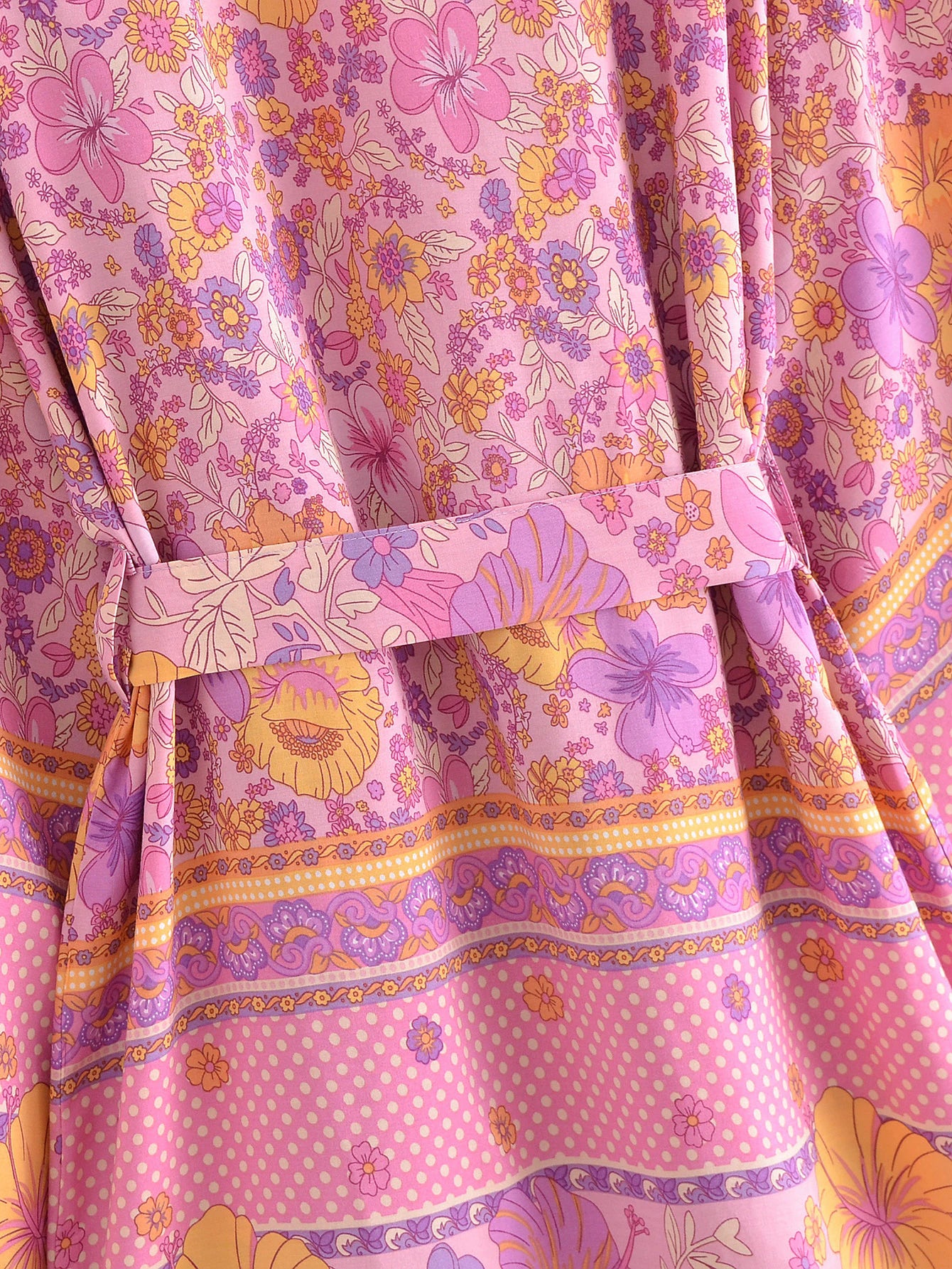 Pink Hibiscus Boho Floral Print Short Robe