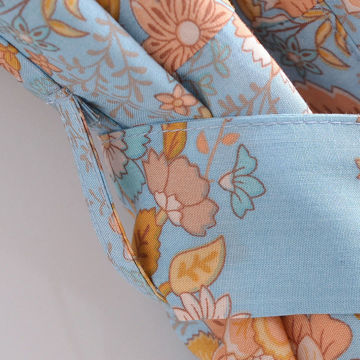 Enchanted Blue Boho Floral Print Maxi Robe