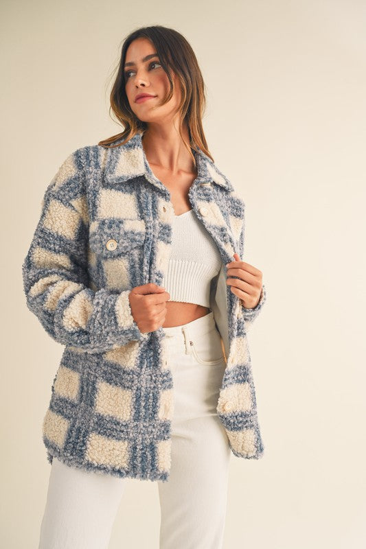 Last Forever Shacket in Blue/Cream