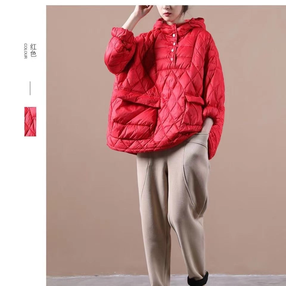 2022 Loose Fitting Winter Puffer Jacket Hooded Black Down Coat