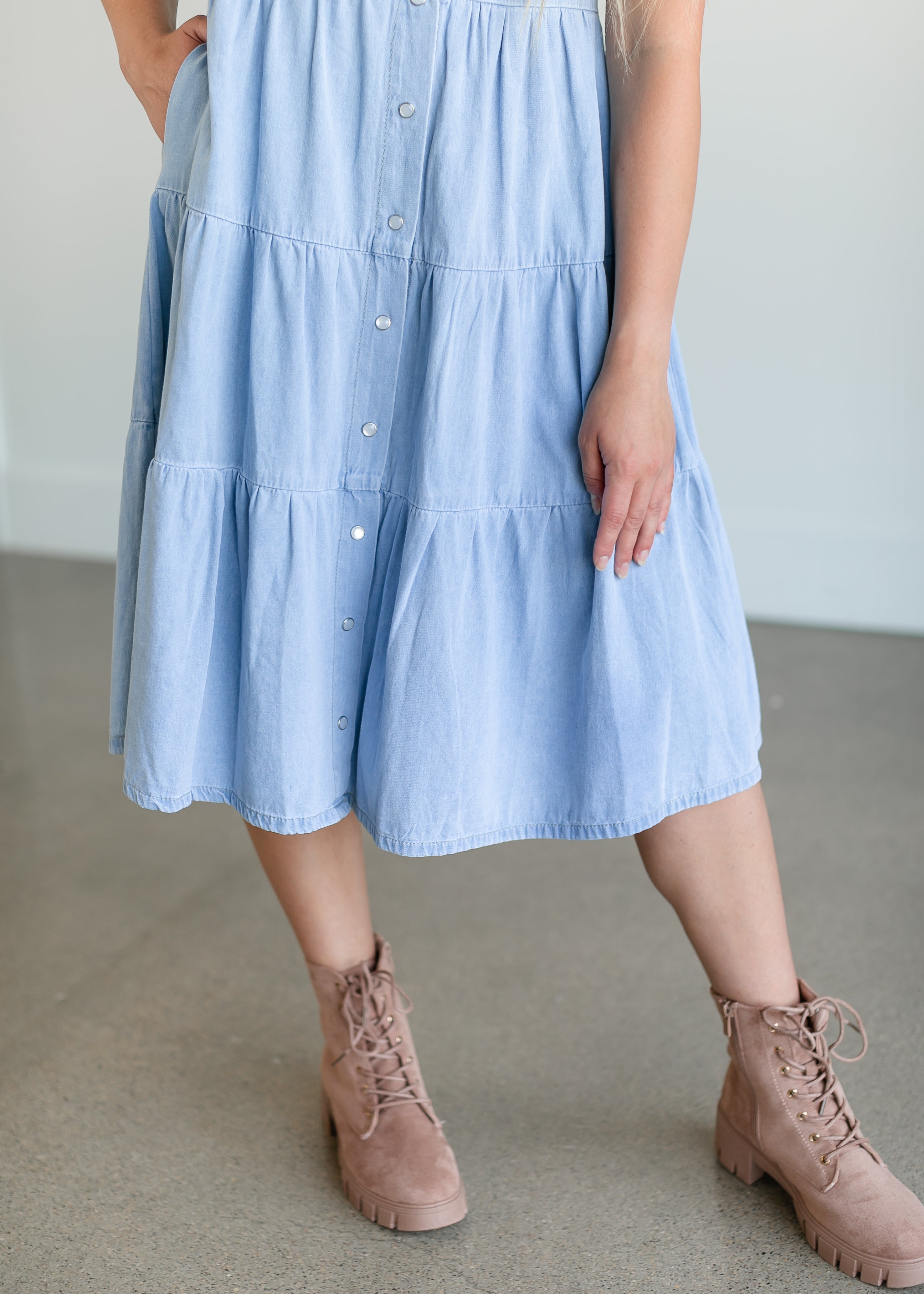 Snap Up Denim Midi Dress
