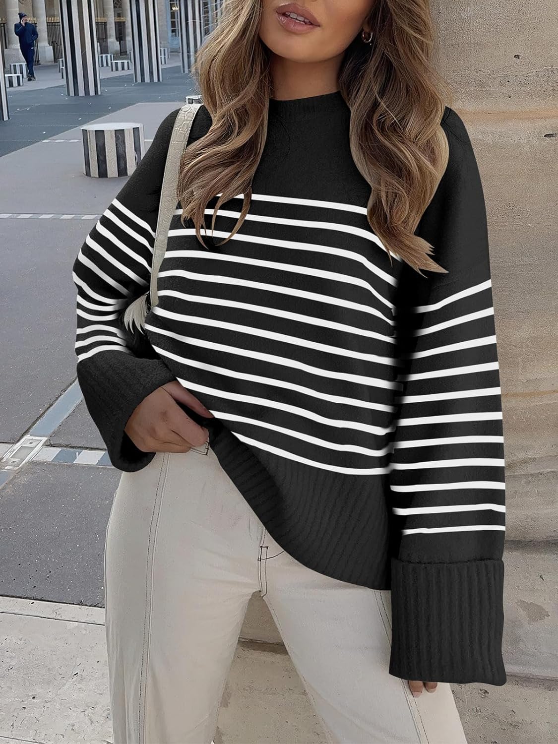 Women's Crewneck Long Sleeve Oversized Fuzzy Knit Chunky Warm Pullover Sweater Top