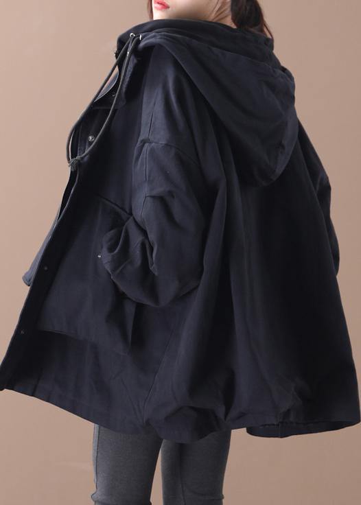 Simple hooded false two pieces Fine Coats Women black Art coat