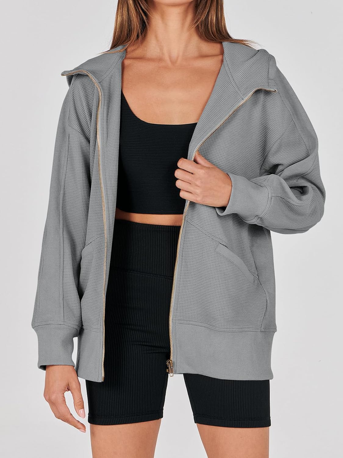 Waffle Knit Casual Jackets Outerwear