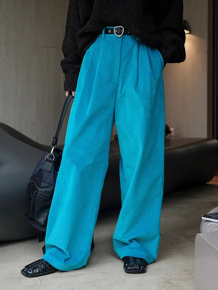Retro-Inspired High Waist Corduroy Wide Leg Pants