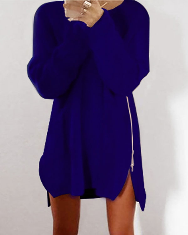 Fluffy Zipper Long Sleeve Casual H-line Sweater