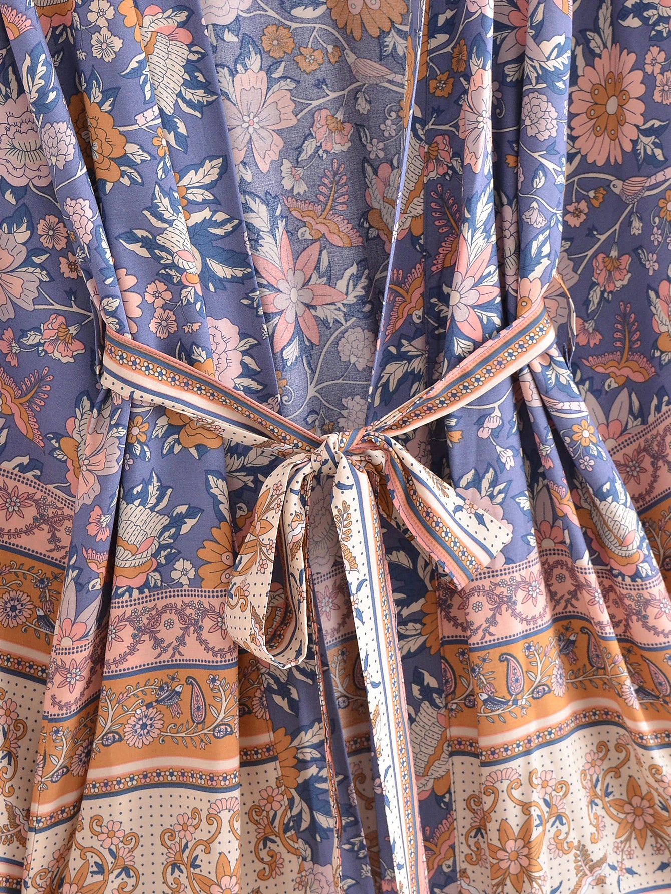 Blue Lovebirds Boho Floral Print Short Robe