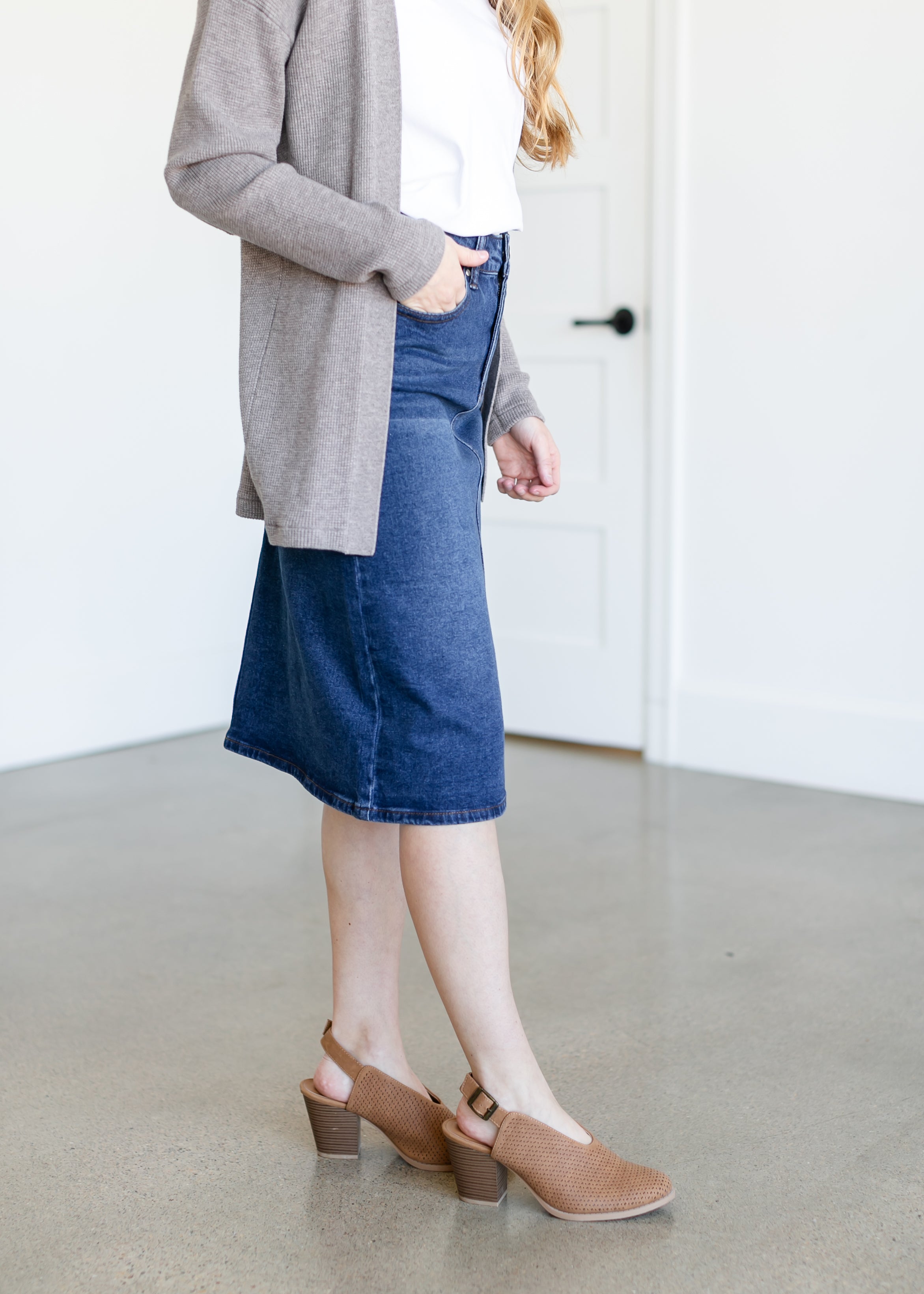 Remi Dark Wash Denim Midi Skirt
