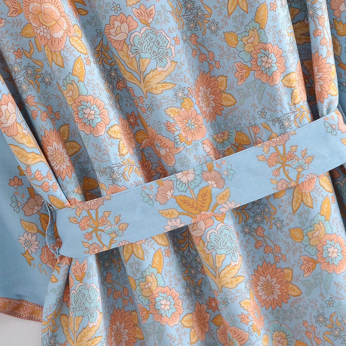 Enchanted Blue Boho Floral Print Maxi Robe