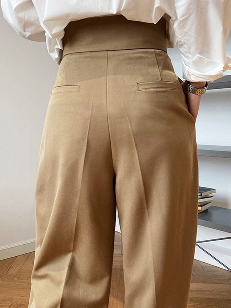 Elegant High End Pleated Wide Leg Trousers