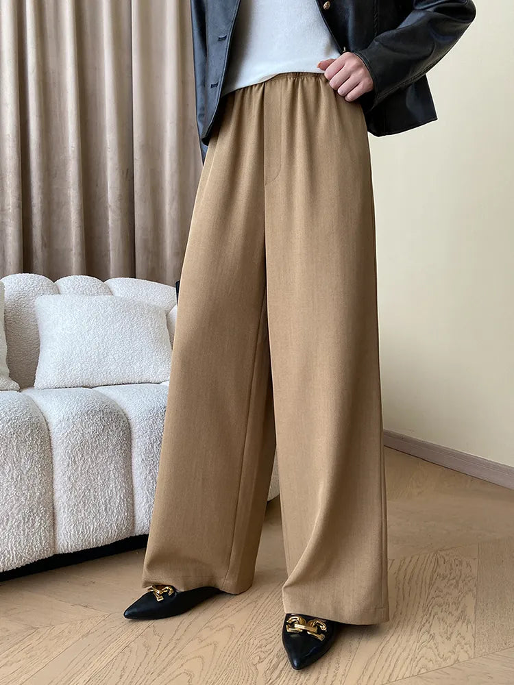Luxury Elastic Waist Trousers Wide Leg Elegance