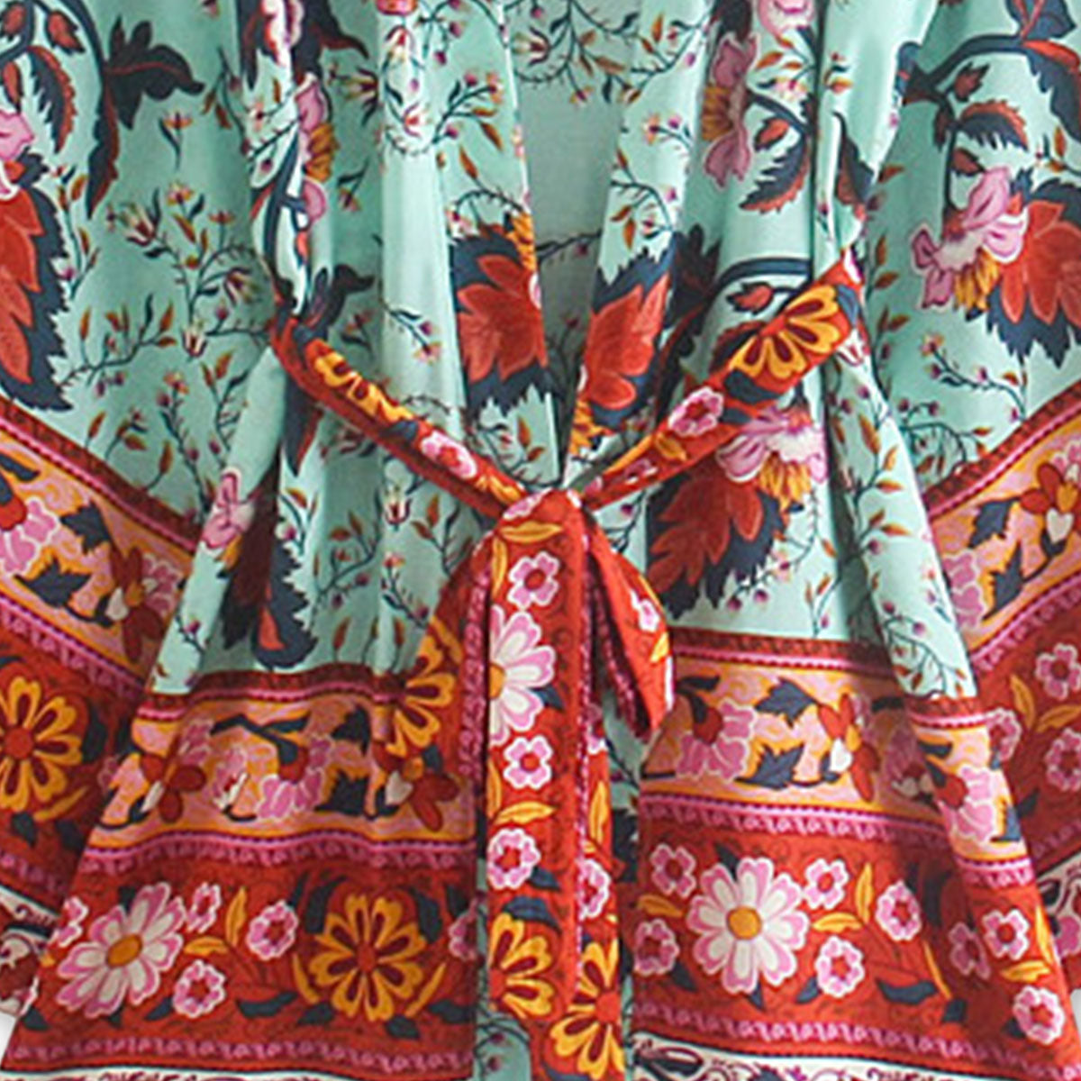 Teal Tropics Boho Floral Print Short Robe