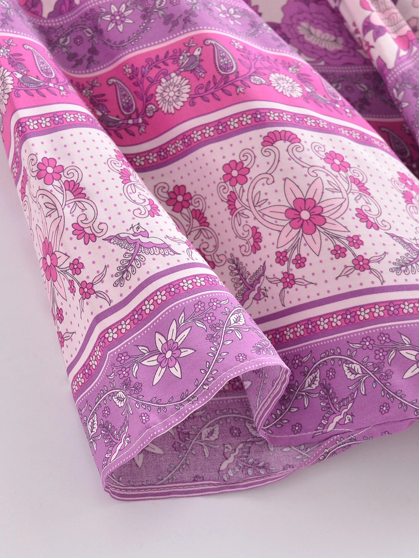 Lavender Lovebirds Boho Floral Print Short Robe