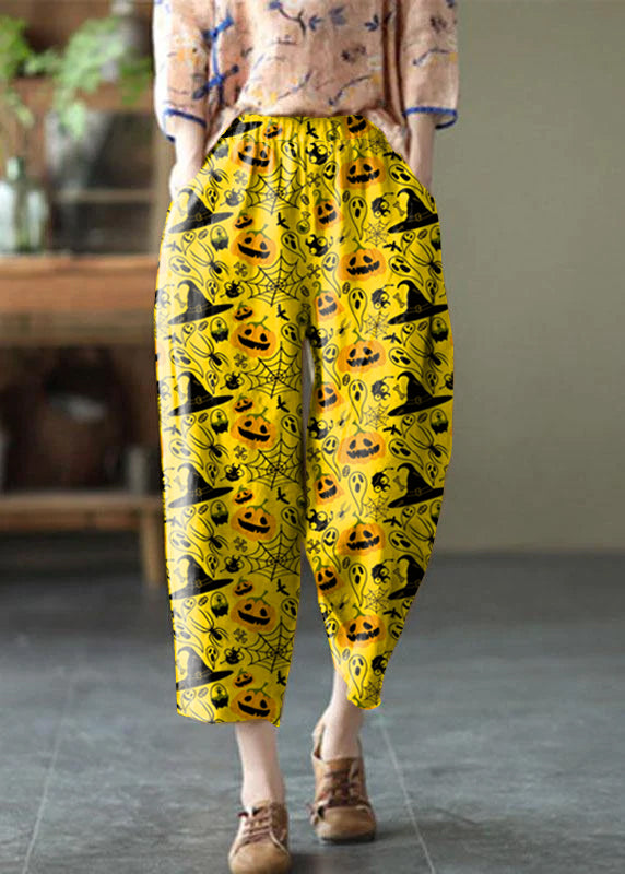 Natural Yellow Elastic Waist Summer Linen Harem Pants