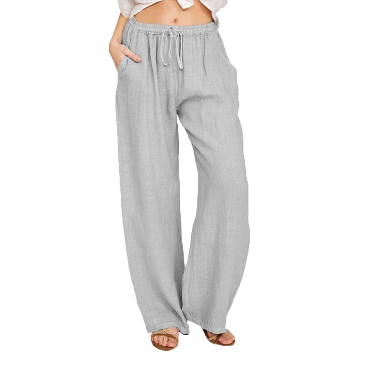 Women's largest size cotton linen casual trousers