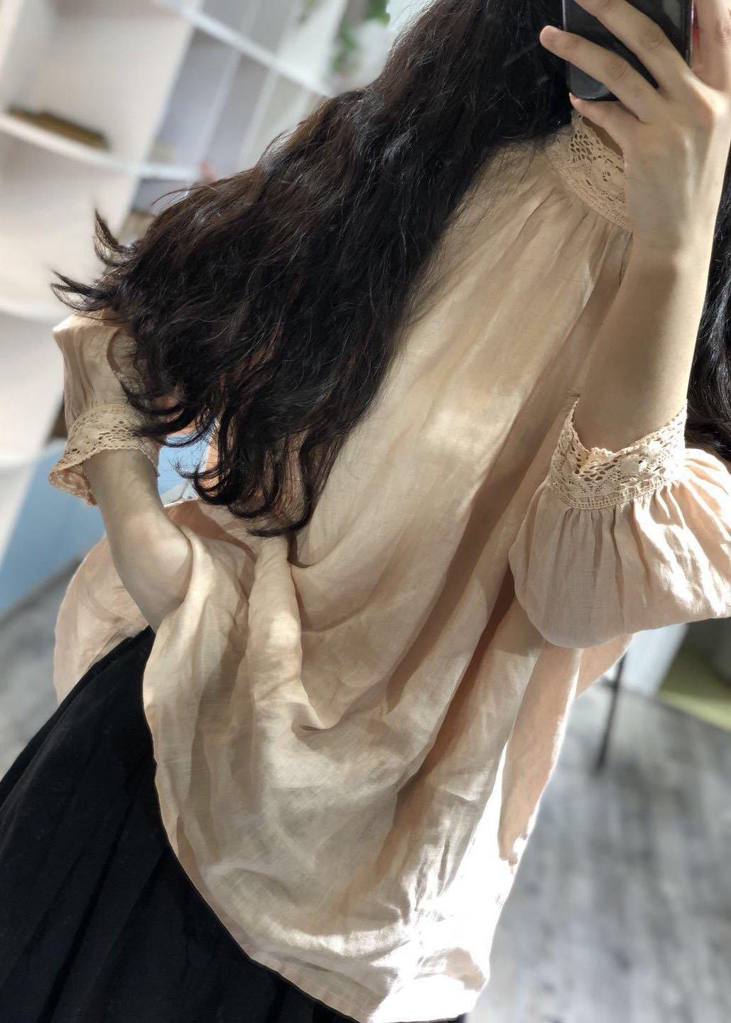 French lace collar linen clothes Neckline light pink top fall