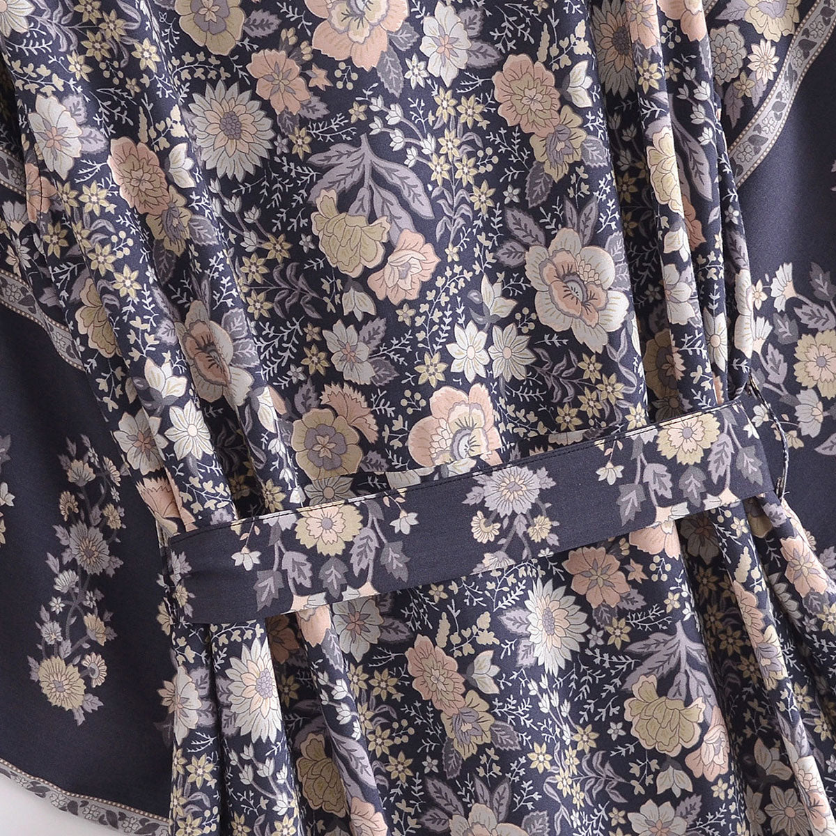 Nightfall Blue Boho Floral Print Maxi Robe