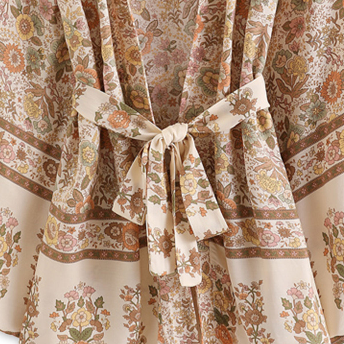Sandstone Beige Floral Print Short Boho Robe