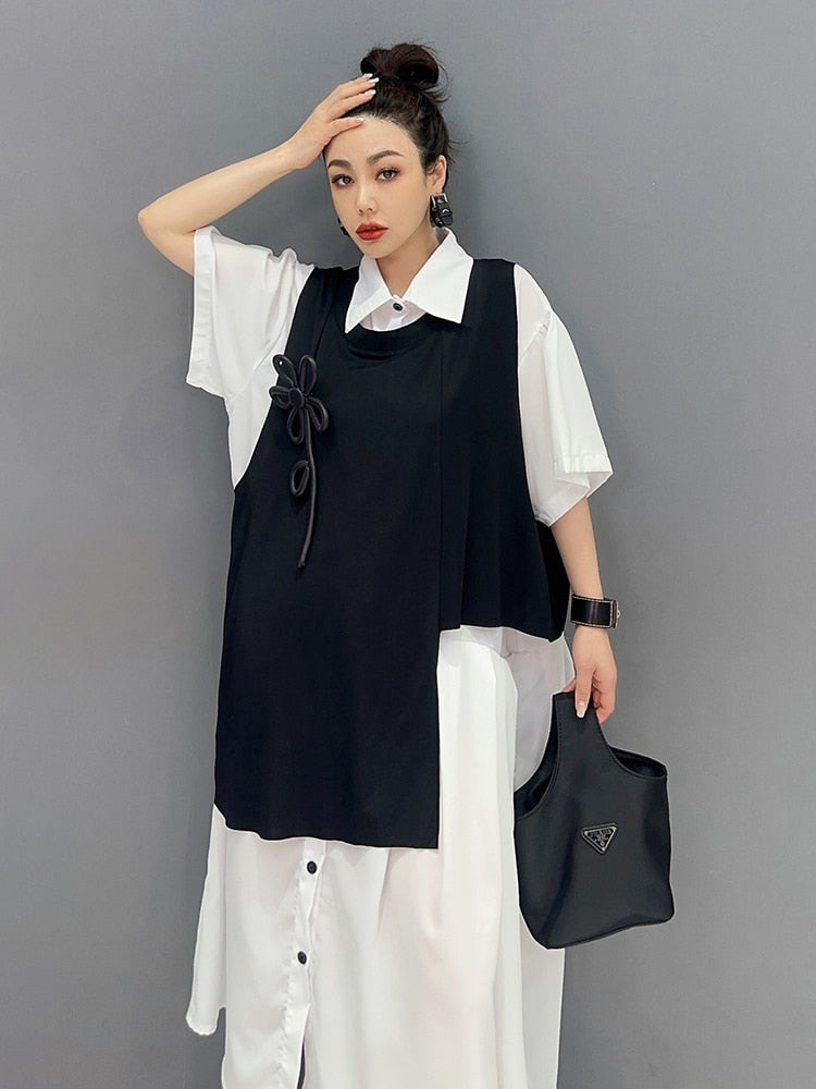 Couture Chic Oversized Vest & Blouse Dress 2-Piece Set