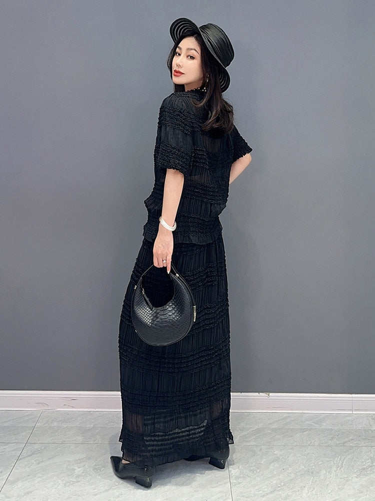 Haute Couture Pleated Top & Skirt 2-Piece Set