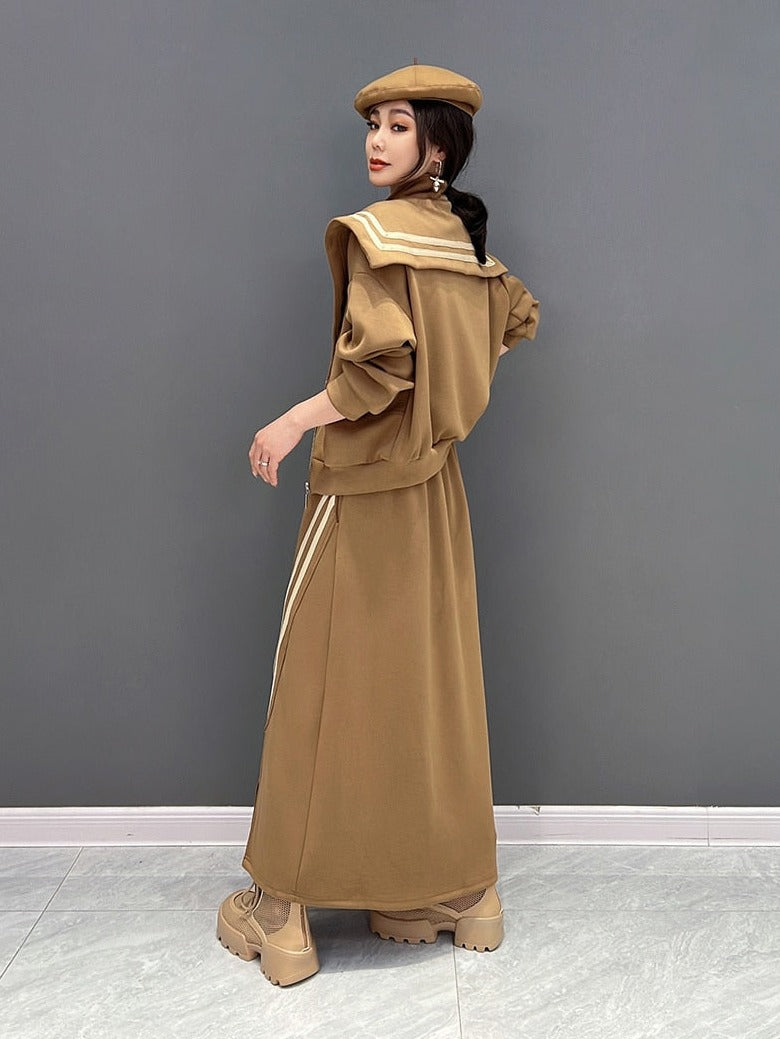 Ella Luxe Oversized Collar Top & Elastic Waist Skirt 2-Piece Set