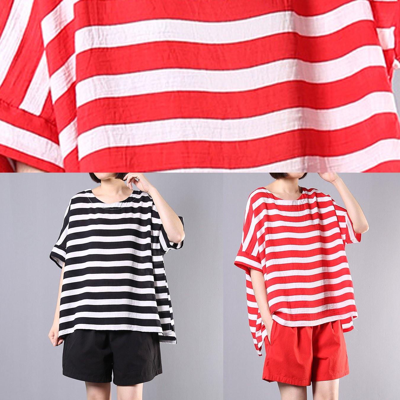 summer women two pieces red striped o neck tops and casual shorts