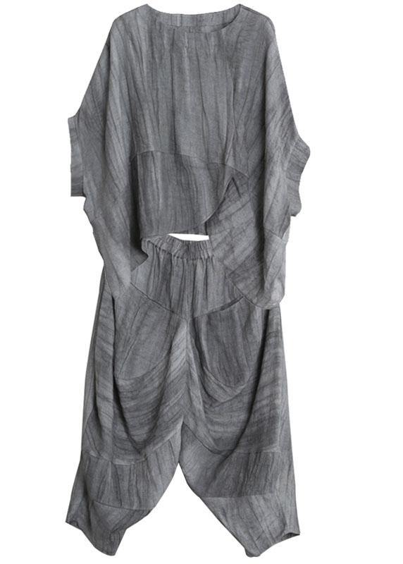 Original gray suit loose irregular top harem pants Zen two-piece autumn