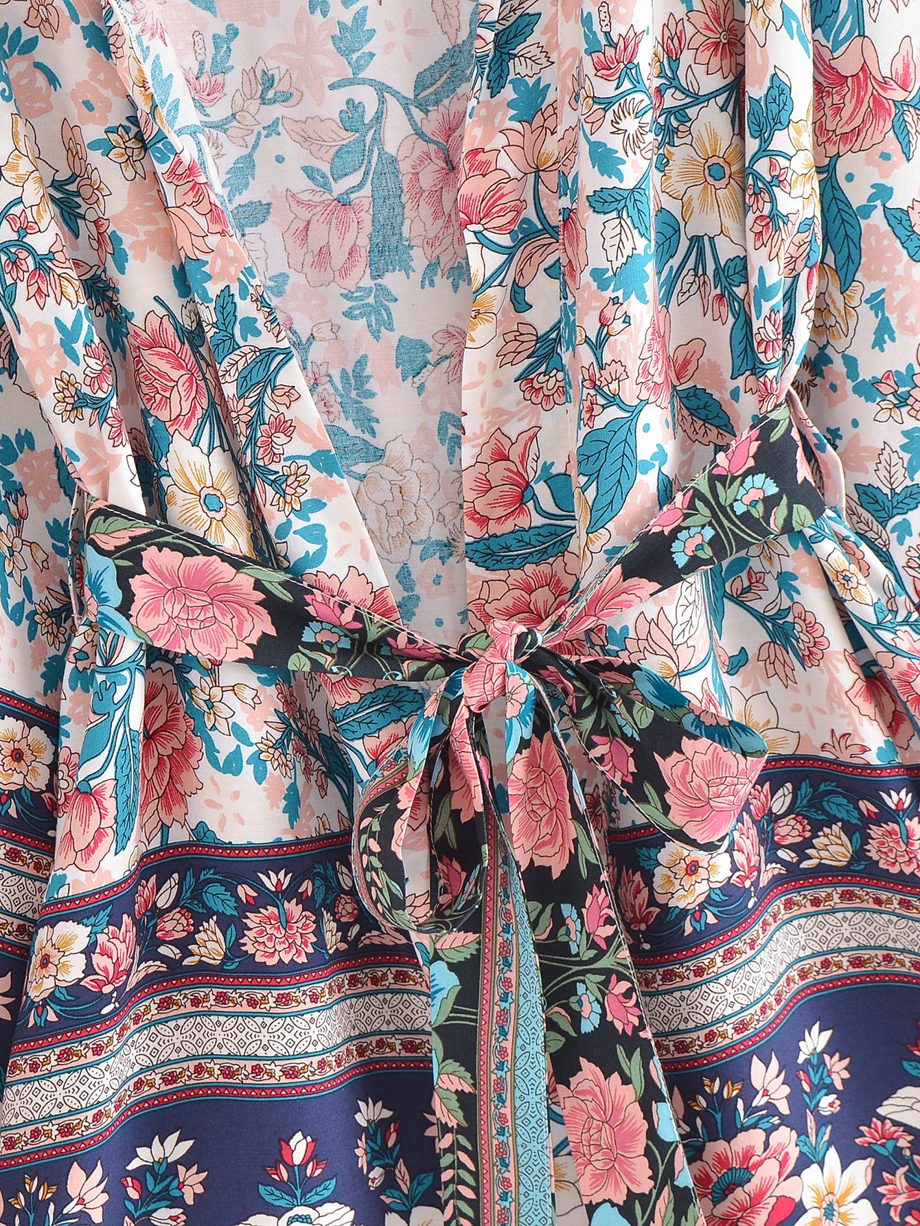 Ivory Sapphire Boho Floral Print Short Robe