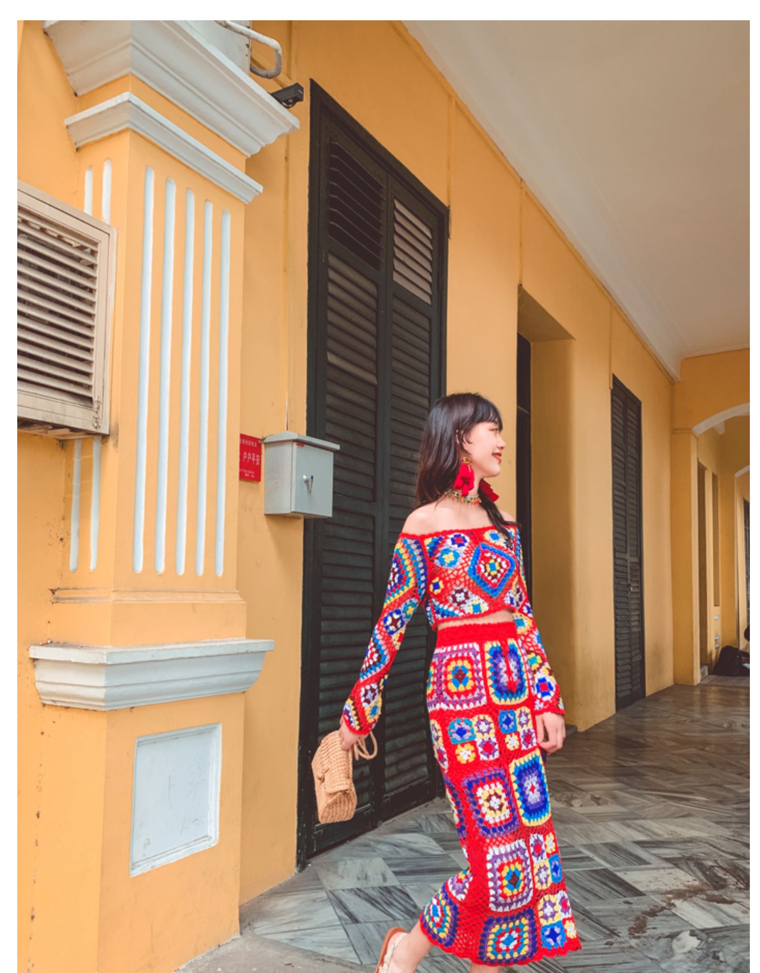 Handmade See Through Knit Crop Top & Midi Skirt 2-Piece Set